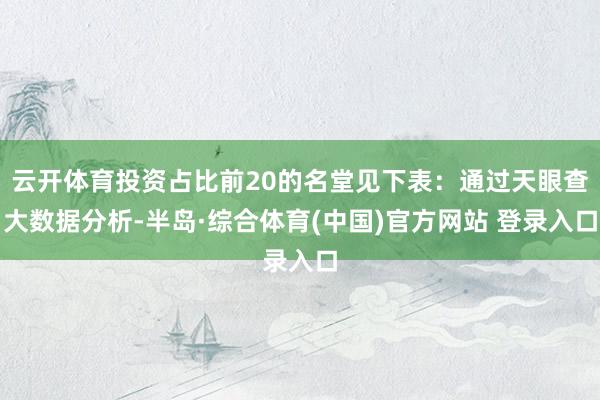 云开体育投资占比前20的名堂见下表：通过天眼查大数据分析-半岛·综合体育(中国)官方网站 登录入口